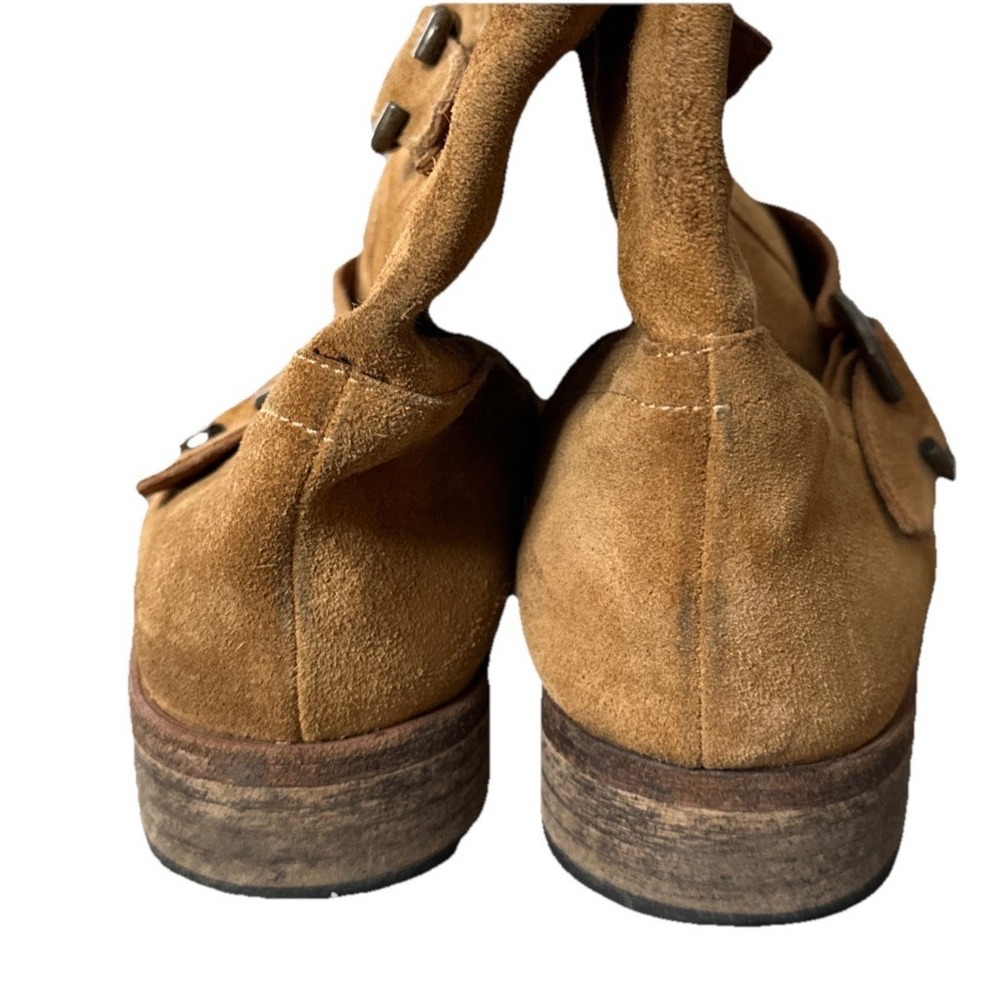 Saks Fifth Avenue Italy 10022 Honey Brown Suede Ankle Engineer Boots Womens 39.5 - Picture 4 of 14